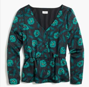 J.CREW Satin Back Crepe Button-Front V-Neck Blouse Emmie Poppy Floral Size 6